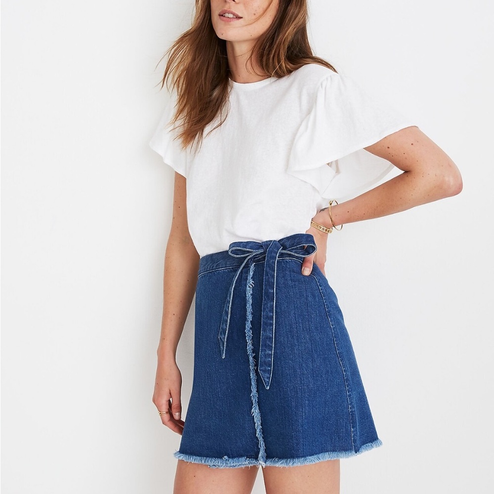 Madewell Raw-Hem Mini Wrap Skirt in Cardiff Wash